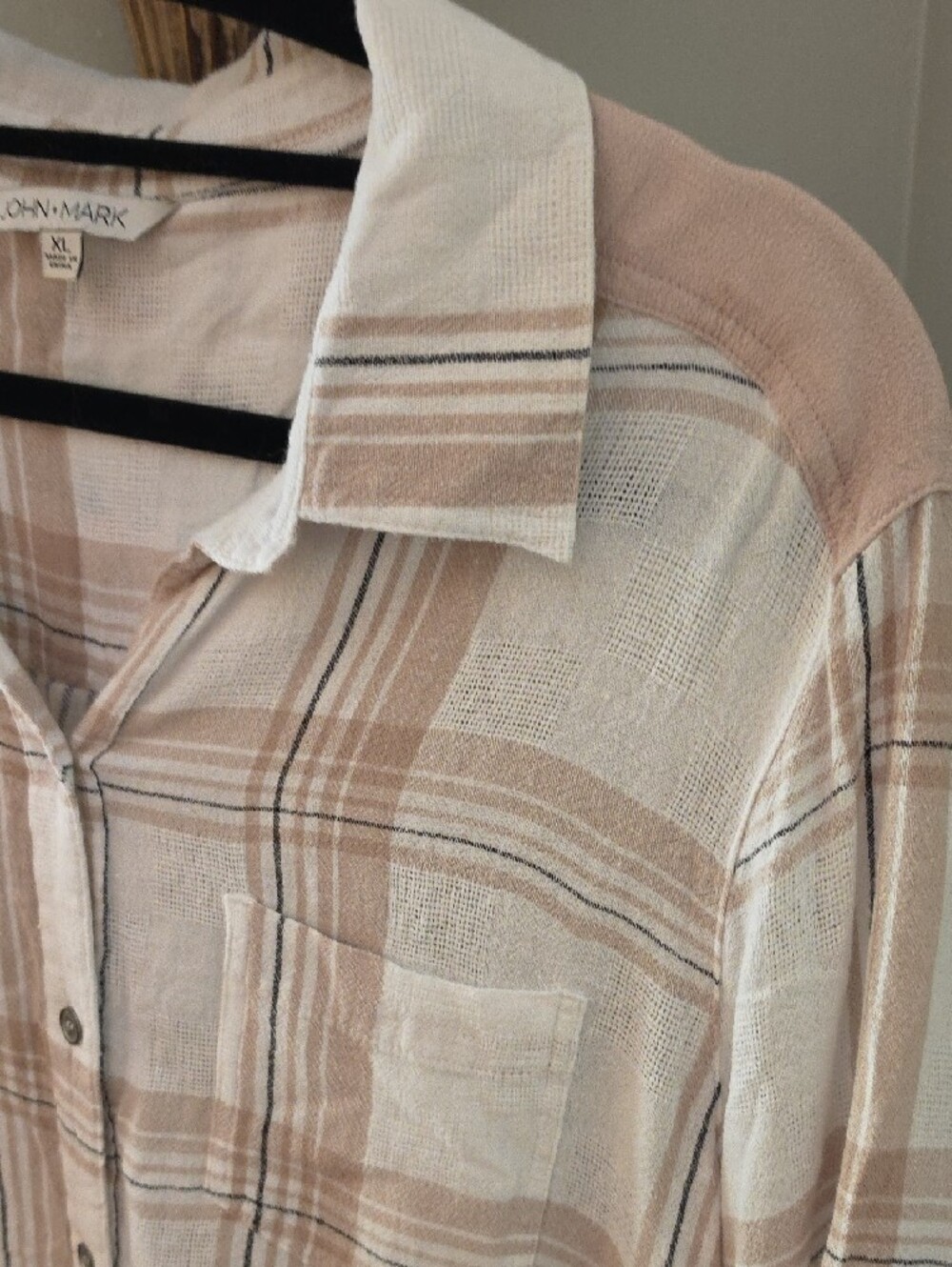 John Mark Cream and Tan Plaid Button-Down Shirt - Picture 5 of 9